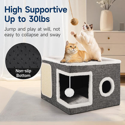 🏠🐾 Cuccia per Gatti Pieghevole 2 in 1 – Doppio Livello, Grattatoio in Sisal Integrato, Tessuto Traspirante, Base Antiscivolo, 42x42x35cm – 4 Colori ✨🐈