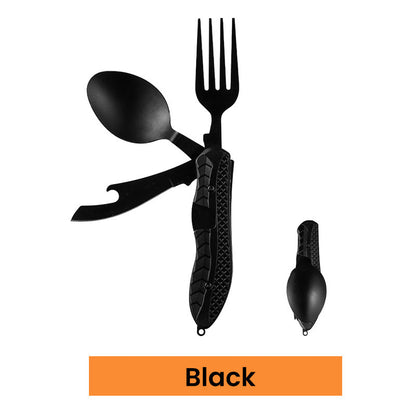 🏕️ Set Posate Multifunzione 4 in 1 Pieghevoli per Outdoor 🍴✨ - Acciaio Inox | Coltello+Forchetta+Cucchiaio+Apriscatole | 2 Colori | Campeggio & Picnic | Regalo Perfetto | 50% DI SCONTO