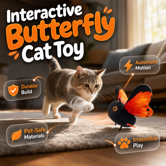 Giocattolo Farfalla Interattivo per Gatti 🦋 | Ali Sbattenti Realistiche 🍃 | Stimola l'Istinto di Caccia 🐾 | Intrattenimento Autonomo e Sicuro 🐱