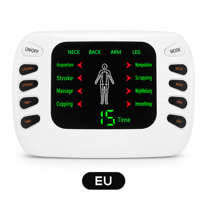 💆‍♂️ Massaggiatore Elettrico a Impulsi a Doppia Uscita – Relax per Collo, Schiena, Braccia e Gambe | Comandi Semplici | Display Chiaro | Design Compatto | Spine EU/US/UK ⚡