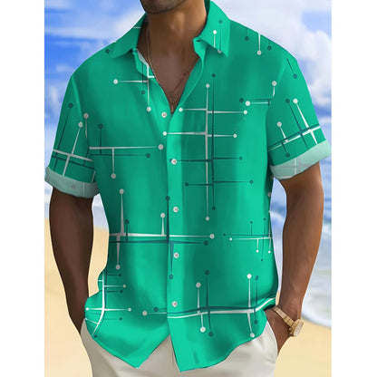🌴✨ Camicia Estiva da Uomo con Stampa Geometrica 👔🌊 - Vestibilità Comoda | Tessuto Morbido | Taglia S-5XL | Perfetta per Vacanze & Spiaggia