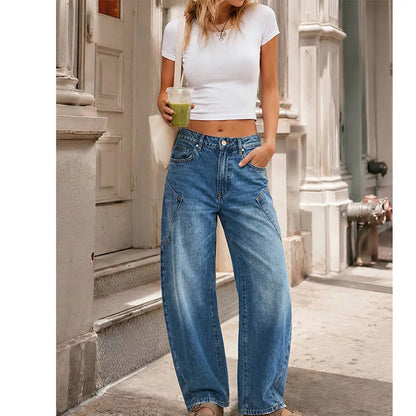 👖✨ Jeans a Gamba Larga Donna – Stile Casual Vintage, Chiusura con Bottone & Zip, Vestibilità Comoda – Blu Scuro & Azzurro, Taglie S–3XL 🌿