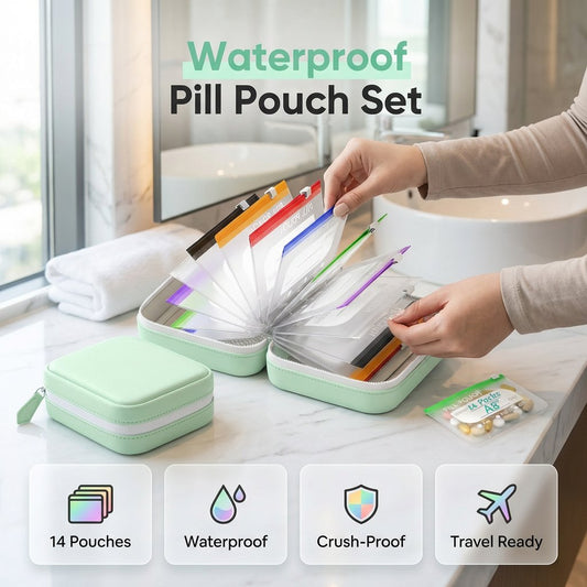 💊💼 Organizer Portapillole a Raccoglitore – 14 Bustine A8 con Codice Colore, Custodia PU Impermeabile, 3 Anelli Metallo, 14x11x6cm – 2 Colori, Pianificazione 7-14 Giorni ✨