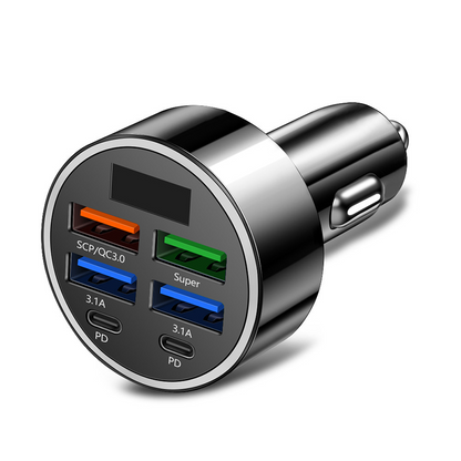 🚗 Caricatore Auto 6-in-1 Rapido con Display Voltaggio 100W ✨⚡ - Ricarica 3x Più Veloce | Chip Anti-Sovratensione | ABS | Universale | Monitor Batteria | 50% DI SCONTO