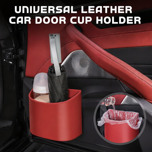 🎁 Prendi due al prezzo di uno | 🚗 Portabicchieri Universale in Pelle PU per Portiera Auto – Apertura Ampia, Fissaggio a Clip, Cuciture Rinforzate – 5 Colori, 10×16cm 🧴📱