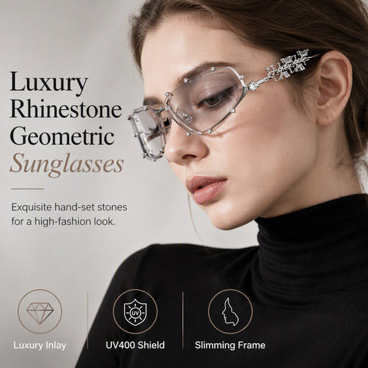 🕶️ Occhiali da Sole Donna con Strass & Montatura Geometrica Oversize 👑 – Protezione UV400, Lenti AC, Leghe di Rame – 6 Stili, Look Glamour & Chic
