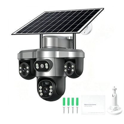 📡☀️ Telecamera di Sorveglianza Solare WiFi – Triplo Obiettivo PTZ Rotante, IP66, 3 Viste Simultanee, Basso Consumo – T10 o T12, Ideale per Esterni Senza Corrente 🛡️🌿