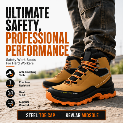🏗️✨ Scarpe Antinfortunistiche con Punta in Acciaio & Antiperforazione – Suola Antiscivolo, Mesh + Ecopelle, Stivaletto Alto – 5 Colori, Taglie 38-47 🛡️🚧
