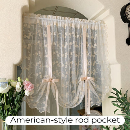 🌸 Tenda Voile Leggera con Ricamo Floreale e Fiocchi 🎀 | Filtra Delicatamente la Luce e Garantisce Privacy ☀️ | Nastri Regolabili per un Drappeggio Perfetto ✨ | in Fibra di Poliestere, 6 Misure 📏