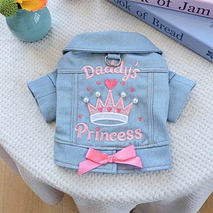 👑🐶 Giacchetta Denim da Principessa per Cani – Tessuto Morbido, Ricami Eleganti, Vestibilità Facile – 8 Varianti Blu, Taglie XS-XL 💜✨