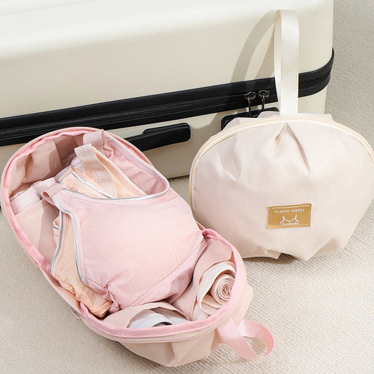 🎒👙 Pochette Portabiancheria Intima da Viaggio – Forma Sferica | Scomparti Separati | Poliestere Resistente | Cerniera Scorrevole | Manico Pratico | Ideale per Valigie & Weekend | 2 Misure, Rosa & Bianco❤️👙