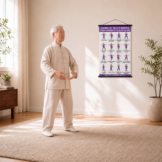☯️Poster di Esercizi Tai Chi per Anziani | 🤸‍♂️ 16 Movimenti Illustrati Passo-Passo per un Allenamento Sicuro | 🏠 Ideale per il Fitness in Casa (In Piedi o Seduti) | 📜 60x40cm con Testo Grande e Design Facile da Appendere🧘