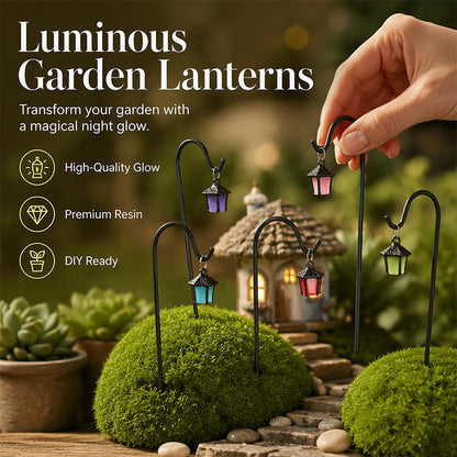 🌟🌿 Paletti Luminosi per Piante a Forma di Lanterna Retrò – Resina Ecologica, Gancio in Ferro, Brillano al Buio – 7 Colori, Set da 5 o 7 Pezzi 🌙✨