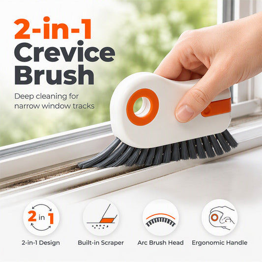 🐋 Spazzola 2-in-1 per Fessure con Raschietto - Doppia Azione | Impugnatura Antiscivolo | Setole Resistenti al Calore | 10,5 mm | Ideale per Finestre, Ascensori & Casa ✨