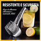 🍋🔪 Affettatrice da Cucina Creativa Ergonomica – Lega Alluminio + ABS, 8 Fessure, Proteggi-Dita, Gancio Appendibile – Per Limoni, Pomodori, Cipolle & Frutta – 2 Versioni ✨