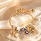 🌙 Braccialetto Celeste con Charm Sole, Luna & Stelle – Lega Dorata Lucida, Regolabile 18-22cm, Strass & Accenti Blu – Idea Regalo Originale 🌟💛