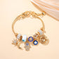 🌙 Braccialetto Celeste con Charm Sole, Luna & Stelle – Lega Dorata Lucida, Regolabile 18-22cm, Strass & Accenti Blu – Idea Regalo Originale 🌟💛