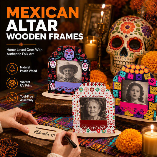 Cornice Portafoto Día de los Muertos 💀🌼 | In Legno con Apertura per Foto e Spazio Scrivibile | Decorazione per Altare e Casa