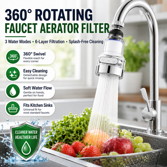 🚰 Filtro Aeratore per Rubinetto Rotante a 360° | 💧 Filtrazione a 6 Strati e 3 Modalità d'Acqua | 🍽️ Pulizia Senza Schizzi per Cucina | 🔧 Installazione Universale Senza Attrezzi