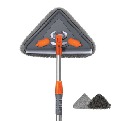 🧹✨ Mocio Triangolare con Asta Telescopica - Testa Girevole 360° | Raschietto in Silicone | Panni in Microfibra & Chenille | Ideale per Vetri, Soffitti, Angoli & Mobili | 78-112 cm