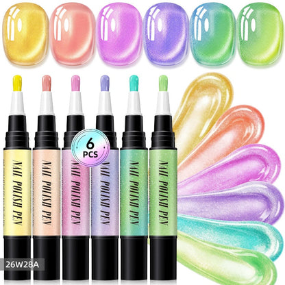 💅💜Set Penne Smalto Cat Eye Glitter – Effetto Cristallo & Riflessi Shimmer | Applicazione 2-in-1 | Dettagli Nail Art | Set da 6 Pezzi ✨🎨