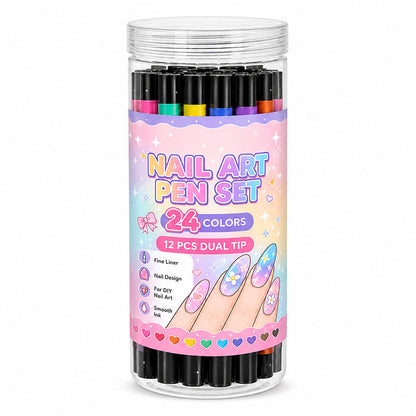 Set Penne per Nail Art a Doppia Punta 💅 | 24 Colori Vibranti 🎨 | Tratti Precisi e Riempimento Fluido ✨ | Ideale per Manicure Fai da Te 💖