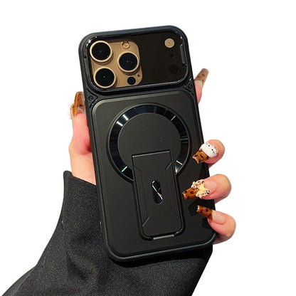 📱 Cover Magnetica con Protezione Obiettivo Pieghevole – Supporto Invisibile Integrato | Anello Magnetico Potente | PC Opaco Premium | Design Sottile | Per iPhone 13–17 | 3 Colori ✨🛡️