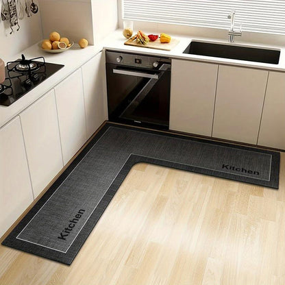 🍳 Tappeto da Cucina a Forma di L | Asciugatura Rapida e Base Antiscivolo | Assorbe Acqua e Olio | In Farina Fossile | Grigio Scuro e Beige 💧