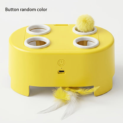 🐱Gioco Interattivo Acchiappa-Talpa per Gatti 🐾 | Palline Pop-Up, Piuma Rotante e 3 Modalità | Ricaricabile USB-C, 2 Colori