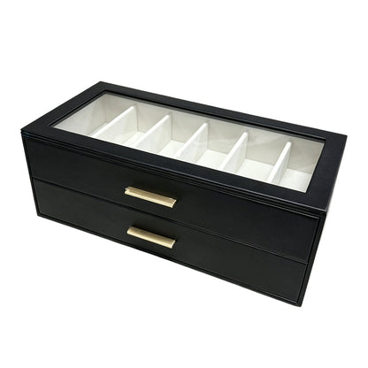 🕶️ Portaocchiali a 2 Livelli con Coperchio in Vetro ✨ | Espositore Antipolvere per Occhiali da Sole e da Vista 👓 | Ecopelle PU con Interno in Velluto 🪟 | 2 Colori Eleganti