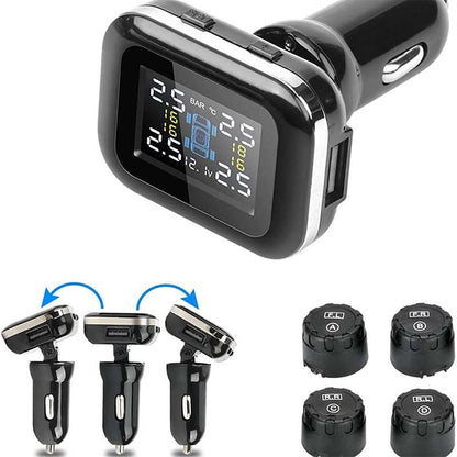 🚗Sistema di Monitoraggio Pressione Pneumatici TPMS  | Display LCD con Allarmi in Tempo Reale 🚨 | Ideale per la Sicurezza alla Guida 🚙 | Sensori Impermeabili e Porta USB ⚡