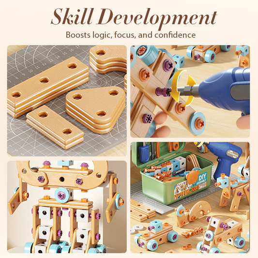 🛠️ Kit Utensili Giocattolo STEM per Bambini 👦👧 | Trapano Elettrico Reversibile Fai da Te 🔧 | Stimola Logica e Creatività 🧠 | Set con Valigetta da 124 a 190 Pezzi 📦