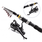 🎣Kit da Pesca Completo Portatile  | Canna Telescopica in Fibra di Vetro 💪 | Mulinello Fluido ed Esche Incluse 🐟 | Ideale per Viaggi e Campeggio 🎒
