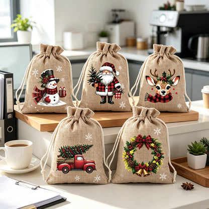 Sacchetti Regalo Natalizi con Coulisse 🎄 | Design Festoso 🎅 | Riutilizzabili ♻️ | Perfetti per Caramelle e Piccoli Regali 🎁
