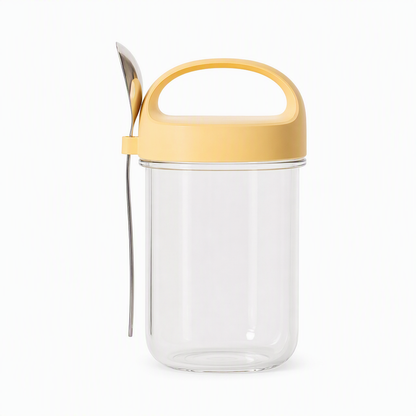 🥣 Barattolo in Vetro Borosilicato per Avena e Yogurt ✨ | Coperchio Ermetico 100% Anti-Perdita 🔒 | Cucchiaio con Supporto Integrato per Ufficio e Viaggi 🥄 | 4 Colori Disponibili 🎨