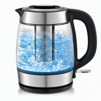 ☕ Bollitore Elettrico in Vetro Borosilicato 2 L | Bollitura rapida, infusore per tè e protezione dal surriscaldamento | Nero🍵