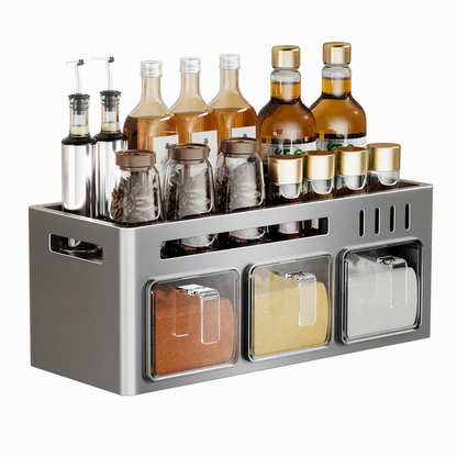Organizer Portaspezie da Parete 🧂 | Installazione Senza Fori 🛠️ | Cassetti Ermetici e Ripiani 🗄️ | Multiuso per Cucina e Bagno 🏠