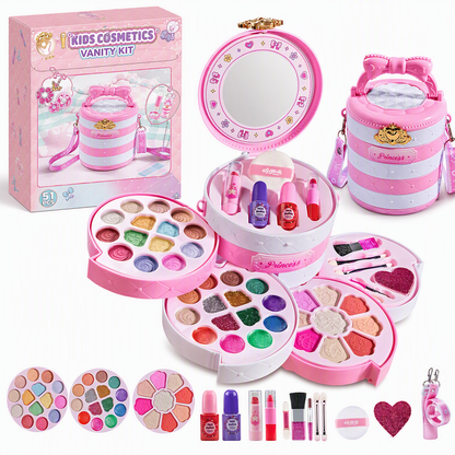 👑Set Trucco Giocattolo da Principessa per Bambini 🎀 | Valigetta Portatile con Vassoi Apribili, Colori Lavabili per Giocare | 2 Modelli