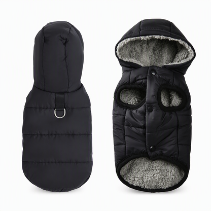 🧥 Giacca Autunno-Inverno con Cappuccio per Cani | Fodera in Pile Calda e Antivento ❄️ | Pettorina Integrata con Anello 🔗 | Elastica e Comoda per Passeggiate 🐕 | 3 Colori, XS–XL 📏