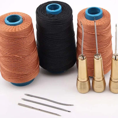 🧵Kit Punteruolo da Cucito per Pelle 🪡 | Manico in Rame, 3 o 4 Aghi Intercambiabili e Filo Cerato | Per Cuoio, Tela e Riparazioni