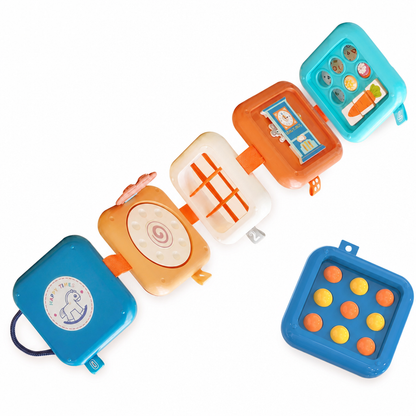 🧸 Gioco Sensoriale Impilabile per Bambini | 5 Pannelli Interattivi di Attività 🎈 | Bottoni e Ingranaggi da Far Girare ✨ | Bordi Arrotondati e Lisci 🛡️ | 10 cm, Portatile ✈️