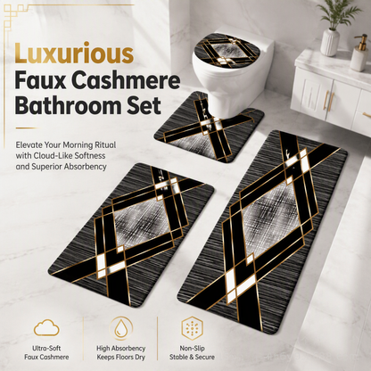 Set 4 Pezzi Tappeti Bagno in Simil-Cashmere Ultra Soffice 🛁✨ | Fondo Antiscivolo e Cuciture Rinforzate Anti-Perdita di Pelo ☁️ | Tappeto, WC a U, Copriwater e Runner