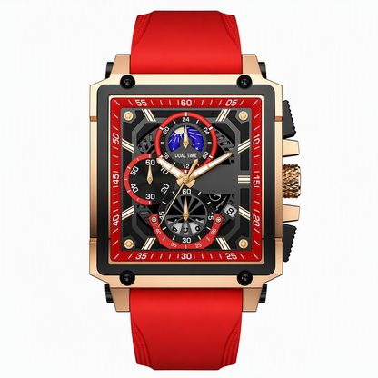 ⌚ Orologio Uomo al Quarzo Quadrato | Cinturino in silicone, quadrante traforato con calendario e lancette luminose | Impermeabile 30 m