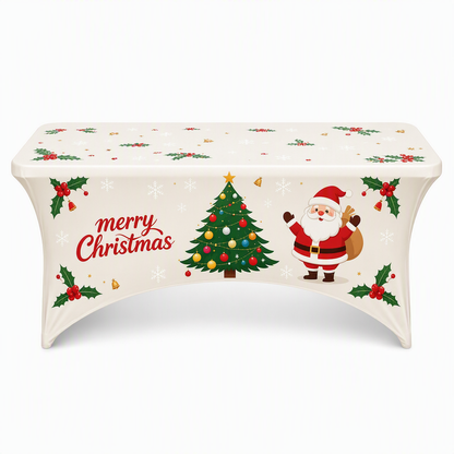 Copritavolo Natalizio Elasticizzato 🎄 | Aderente & Antivento Senza Pieghe ✨ | Per Cene e Feste su Tavoli Rettangolari 🍽️ | Tessuto Stretch Lavabile 🎅