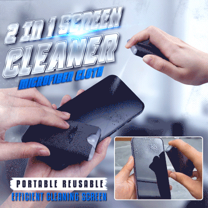📱Detergente 2-in-1 per Schermi 🧽 | Spray Ricaricabile + Microfibra Lavabile | Compatto per Smartphone, Tablet, Laptop e Display Auto