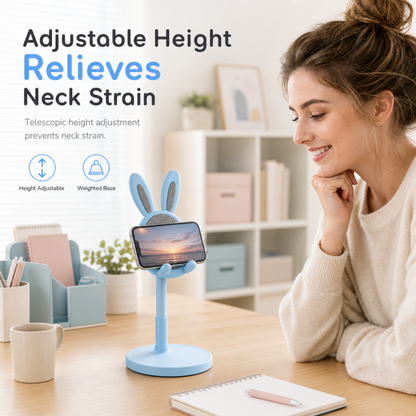 🐰 Supporto da Scrivania per Telefono a Coniglietto 📱 | Asta Telescopica Regolabile con Base Appesantita 📐 | Cuscinetti in Silicone Antigraffio | Per Ufficio, Casa e Trucco ✨