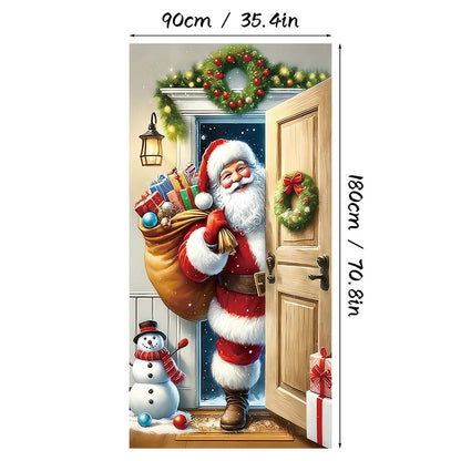 🎄 Copriporta Natalizio Decorativo 🎅 | Stampa HD Vivace di Babbo Natale ✨ | Tessuto in Poliestere Antipiega e Resistente ❄️ | Misura 90×180 cm per Ingresso e Feste 🚪