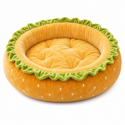 🍔Cuccia Rotonda a Forma di Panino Hamburger per Cani e Gatti 🐾 | Morbida e Avvolgente, Bordo Rialzato per Appoggiare la Testa | 35 o 50 cm