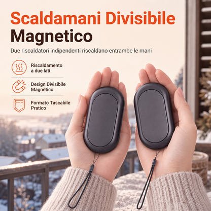 Scaldamani Ricaricabile Magnetico Divisibile 🔥🧤 | Due Unità da Tenere in Mano o Condividere | Portatile con Ricarica USB