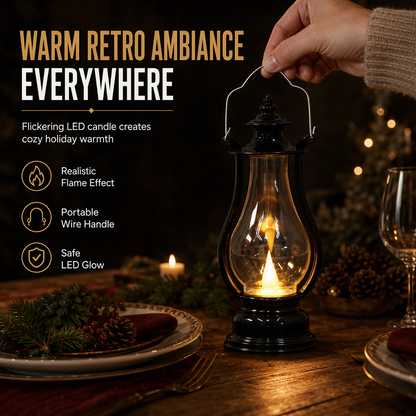 Lanterna LED Vintage a Fiamma Tremolante 🏮✨ | Luce Calda Senza Fiamma, con Gancio per Appenderla | 16 cm